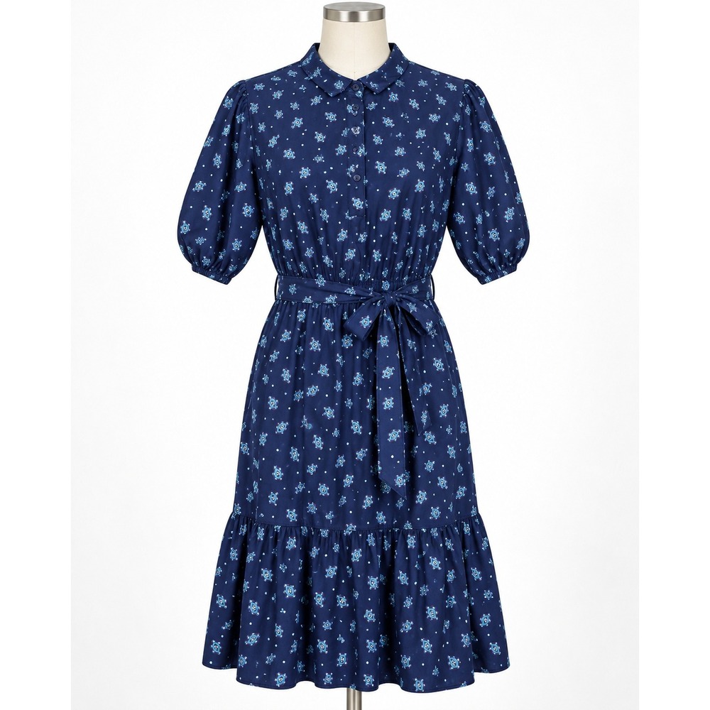 St John's Bay Large Navy Paisley Cotton Shirt Dress Belted Tiered Cottagecore